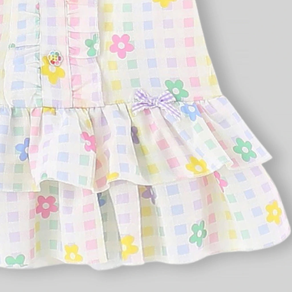 Girls Multicolor Floral Printed Ruffle Hem Drop-Waist Dress Casual Dresses