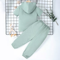 Boys Green Typography Print Short Sleeve Hooded T-Shirt With Pants Set 2 pc. Sets