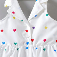 Girls White Heart Printed Sleeveless A-Line Dress Casual Dresses