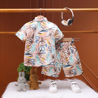 Boys Multicolor Abstract Print Short Sleeve Shirt With Graphic T-Shirt And Elasticated Shorts Sets 3 pc. Sets