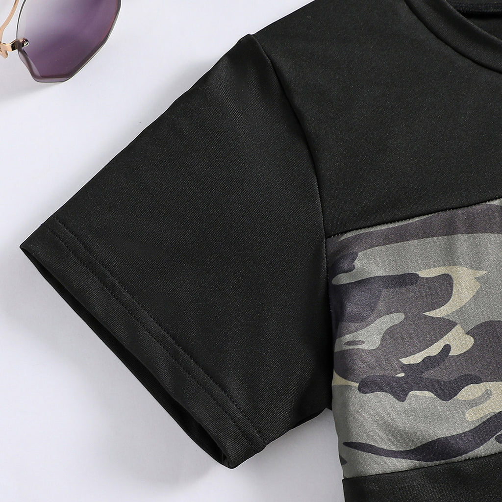 Boys Black Short Sleeve Camouflage Printed T-Shirt With Shorts Set 2 pc. Sets