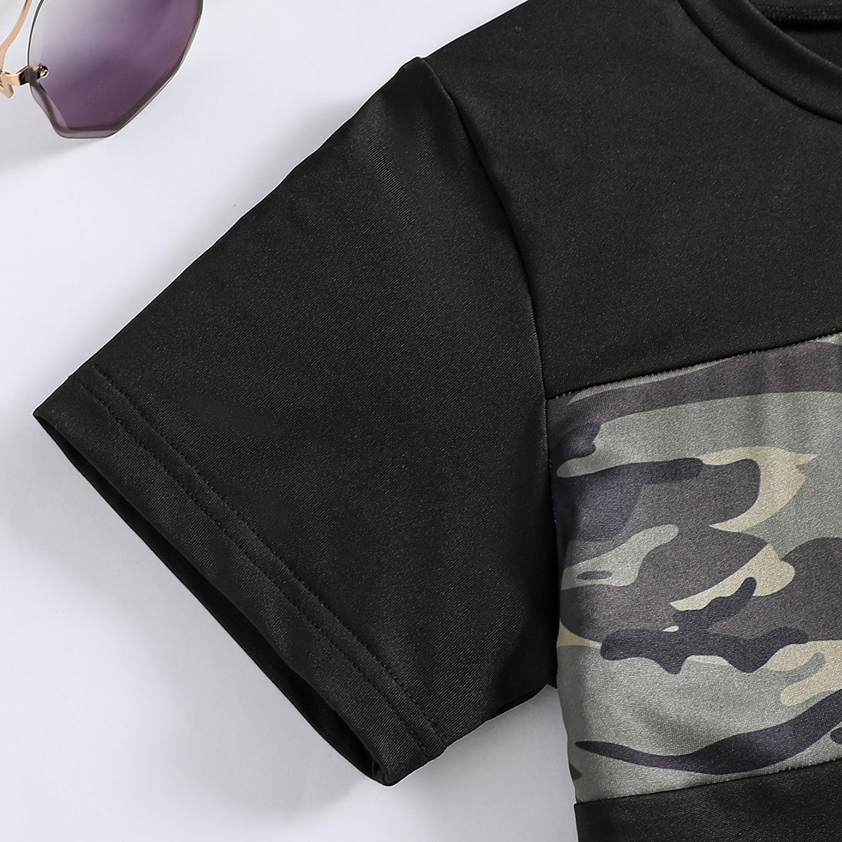 Boys Black Short Sleeve Camouflage Printed T-Shirt With Shorts Set 2 pc. Sets