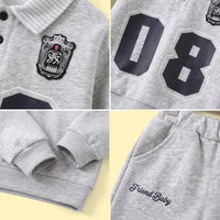 Boys Light Grey Alphanumeric Print Polo Sweatshirt & Joggers Sets 2 pc. Sets