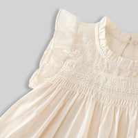 Girls Off-White Embroidered Smocked Sleeveless Fit & Flare Dress Casual Dresses