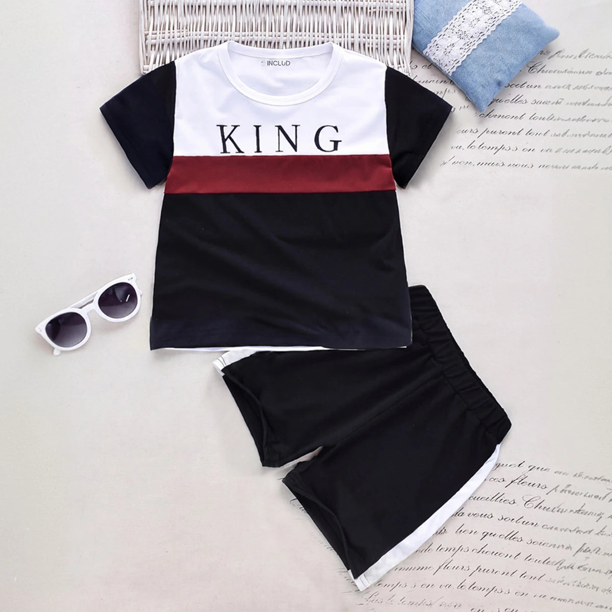 Boys Black Typography print Round Neck T-Shirt With Shorts Sets 2 pc. Sets Black 1-2 Y
