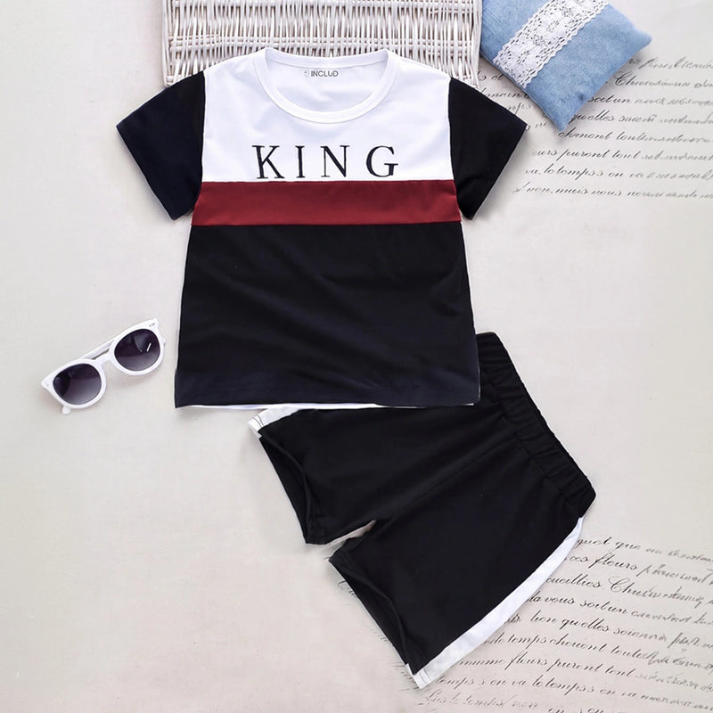 Boys Black Typography print Round Neck T-Shirt With Shorts Sets 2 pc. Sets Black 1-2 Y