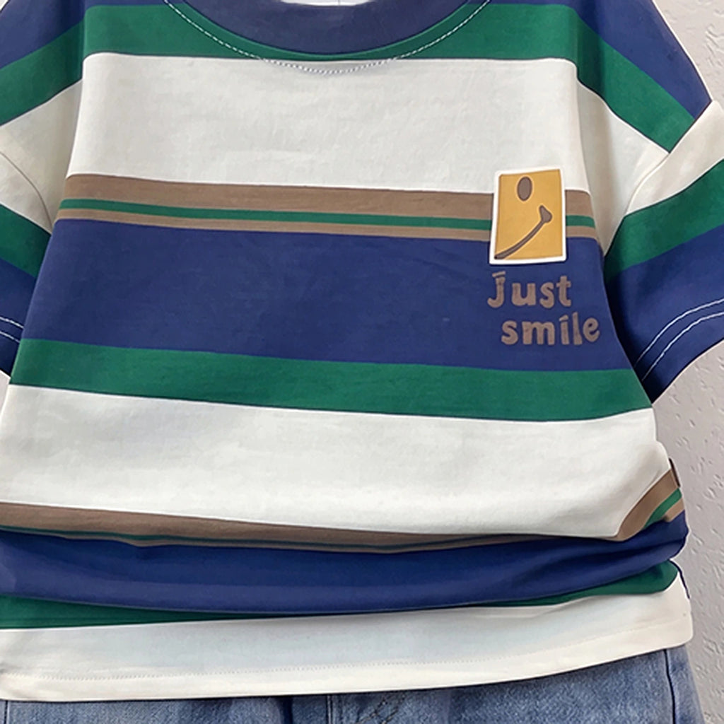 Boys Blue Striped Short Sleeve T-Shirt With Denim Shorts Sets 2 pc. Sets