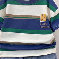 Boys Blue Striped Short Sleeve T-Shirt With Denim Shorts Sets 2 pc. Sets