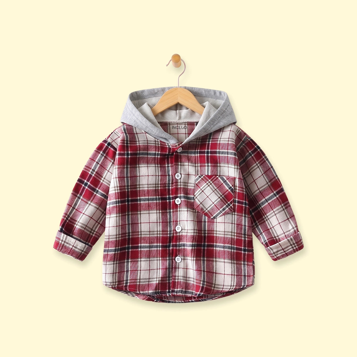 Boys Red Checked Long Sleeve Hooded Shirt Shirts Red 1-2 Y