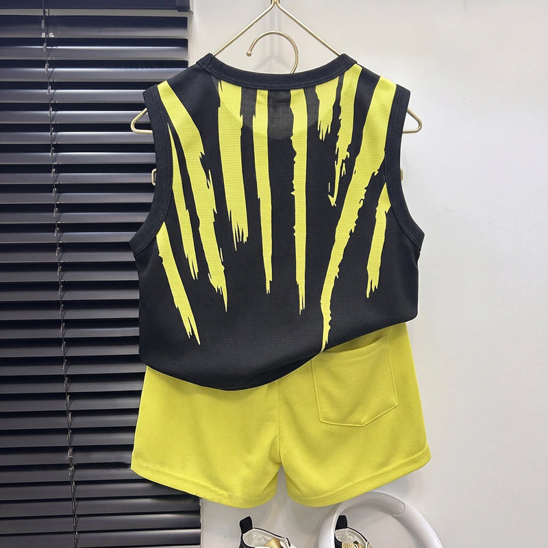 Boys Black Abstract Printed Sleeveless T-Shirt With Shorts Sets 2 pc. Sets