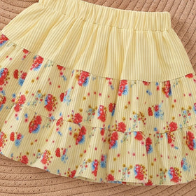 Girls Yellow Striped Sleeveless Top With Skirt Sets 2 pc. Sets