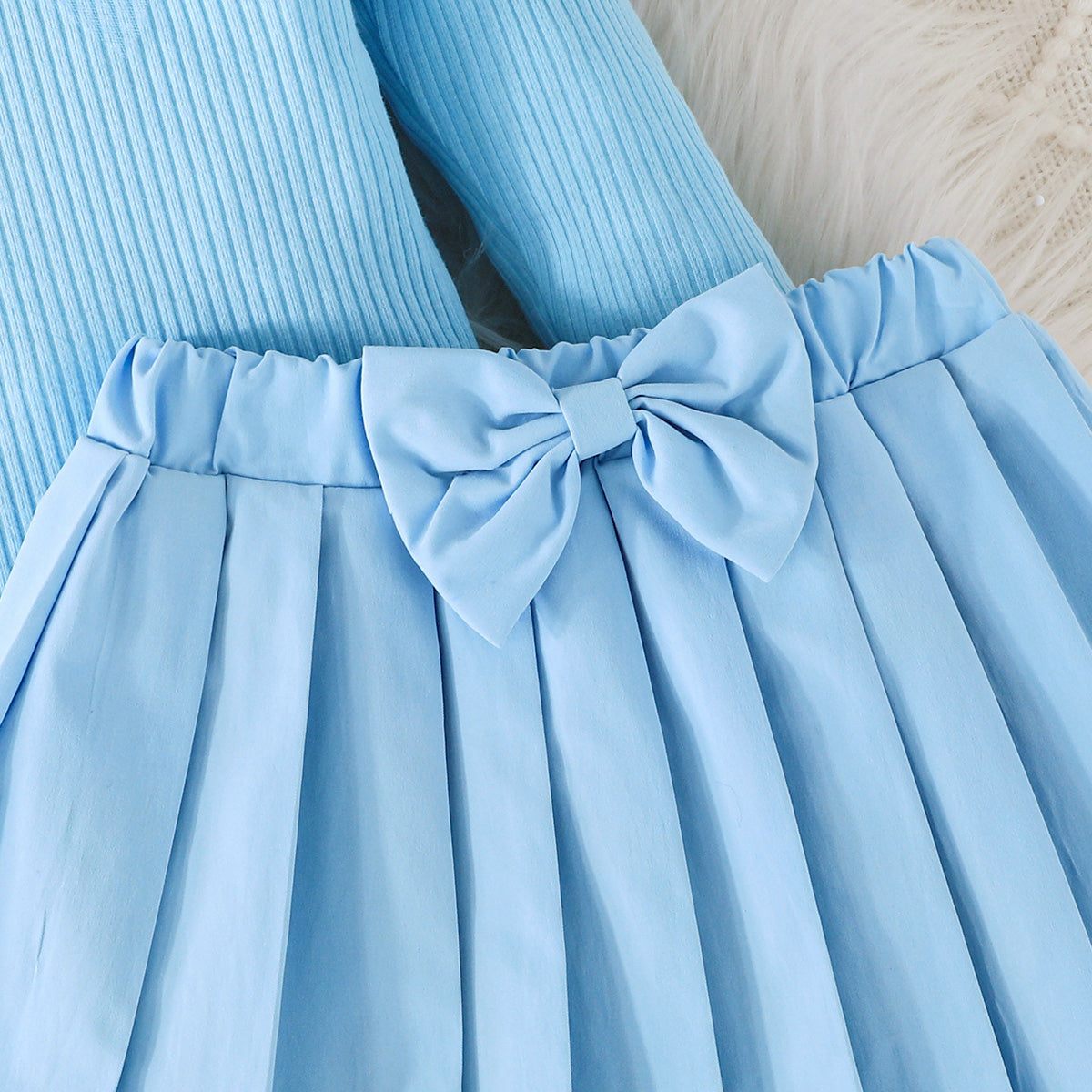 Girls Light Blue Solid Top With Pleated Skirt Winter Set 2 pc. Sets