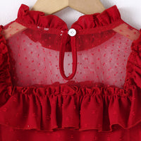 Girls Red Long Sleeve Ruffle Neck Summer Top With Skirts Sets 2 pc. Sets