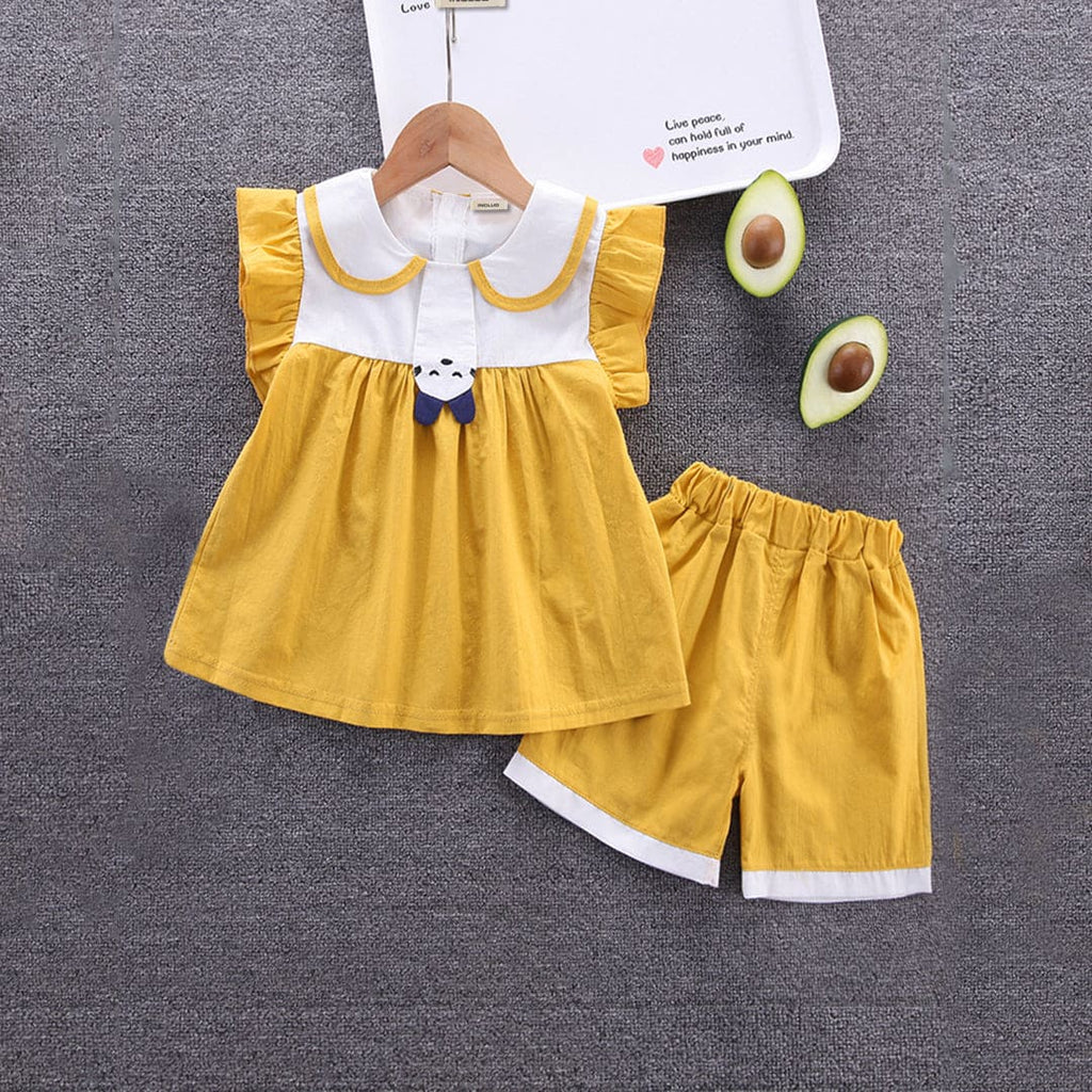Girls Flutter Sleeves Top With Shorts Set
