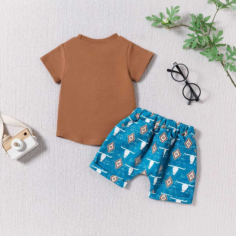 Boys Bull Head Printed T-Shirt With Printed Shorts Set Sets   