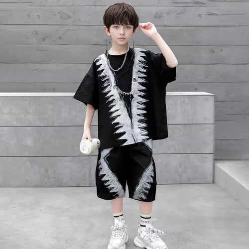 Boys Black Abstract Printed Oversized T-Shirt With Shorts Co-ord Sets Sets Black 5-6 Y