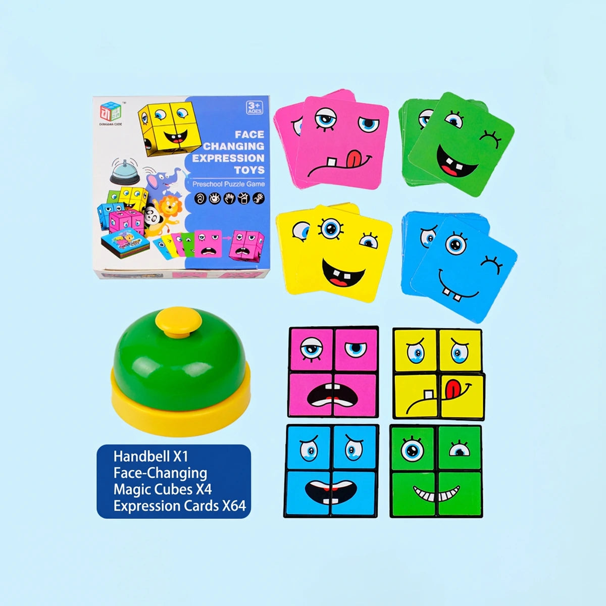 Kids Face-Changing Expression Puzzle Cube Game with Bell Trending Accessories Multicolor Onesize