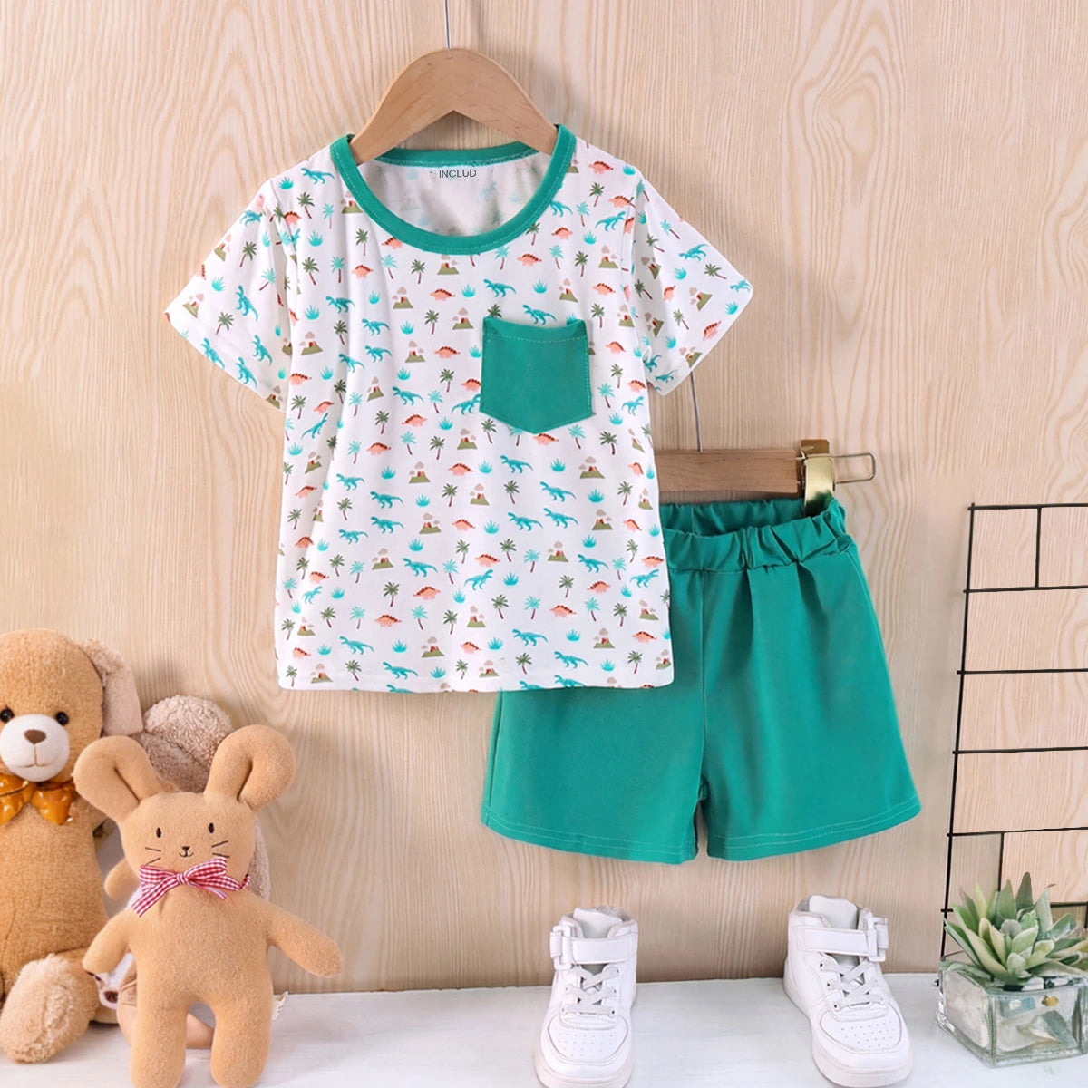 Boys Green Palm Print Short Sleeve T-Shirt With Shorts Sets 2 pc. Sets Green 3-4 Y