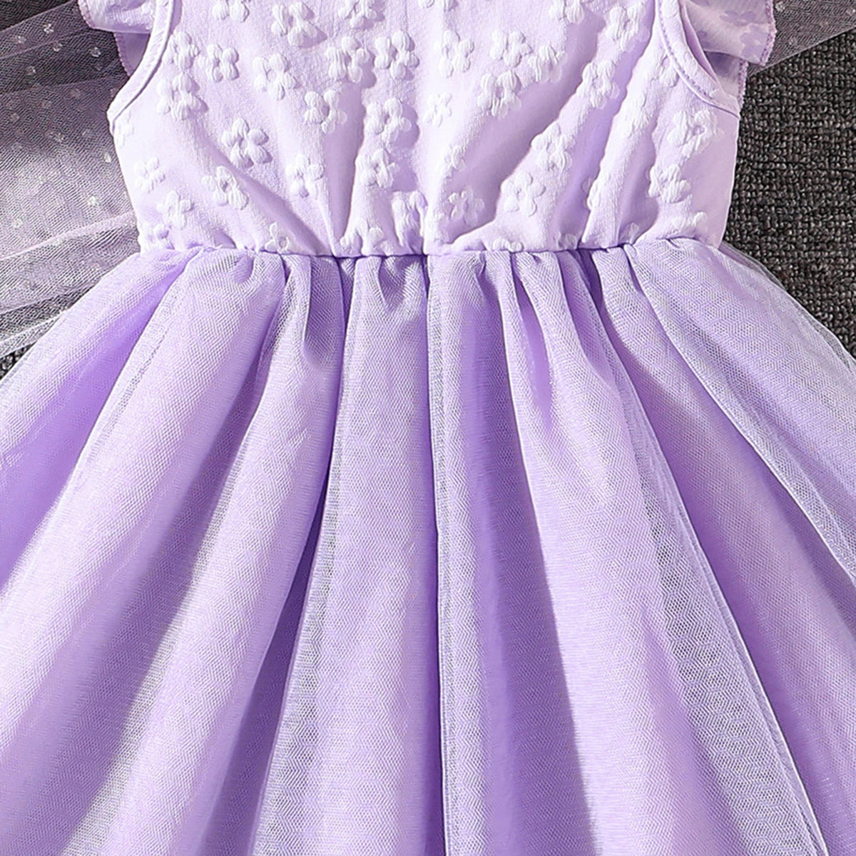 Girls Lavender Butterfly Applique Flutter Sleeve Fit & Flare Party Dress Party Dresses