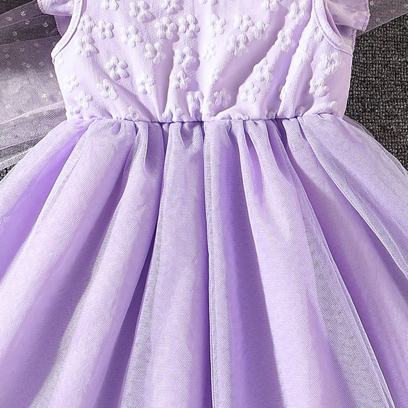 Girls Lavender Butterfly Applique Flutter Sleeve Fit & Flare Party Dress Party Dresses