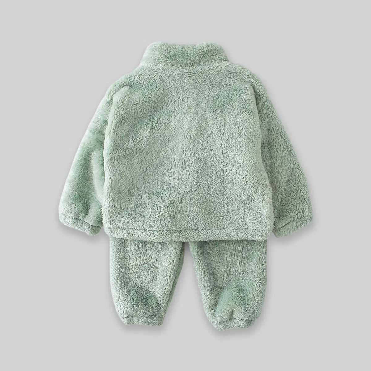 Boys Light Green Fleece Button-down Jacket With Jogger Co-ord Sets Sets