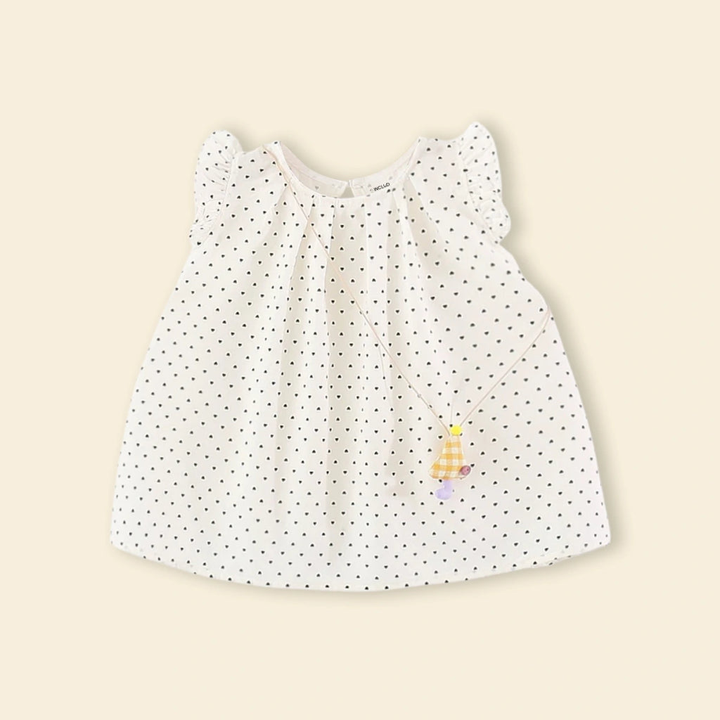 Girls Off White Polka Dot Print A-Line Dress Casual Dresses