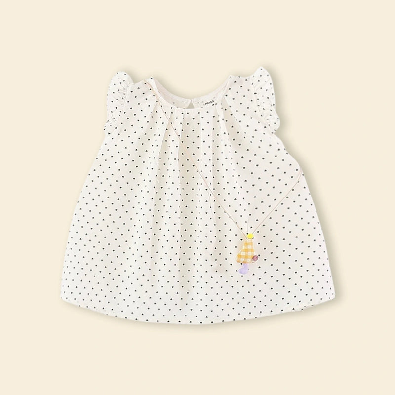 Girls Off White Polka Dot Print A-Line Dress Casual Dresses