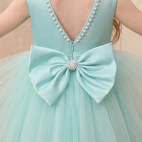 Girls Light Green Beaded Neck Sleeveless Fit & Flare Party Wear Dress Party Dresses
