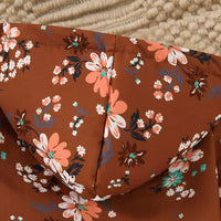 Girls Brown Floral Printed Hooded Front Open Winter Jacket Coats & Jackets