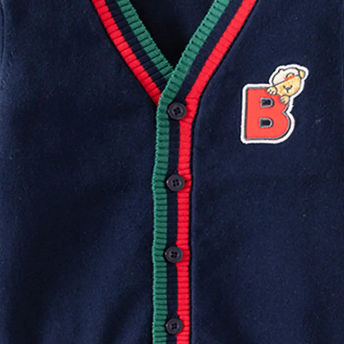Boys Navy Blue Letter B Embroidered Knitted Cardigan Sweaters & Cardigans
