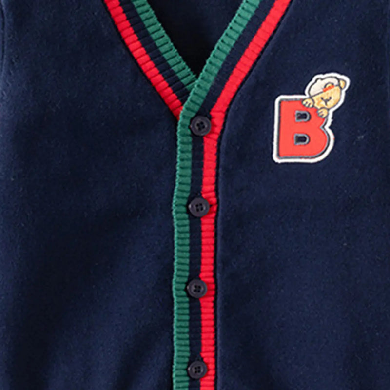 Boys Navy Blue Letter B Embroidered Knitted Cardigan Sweaters & Cardigans