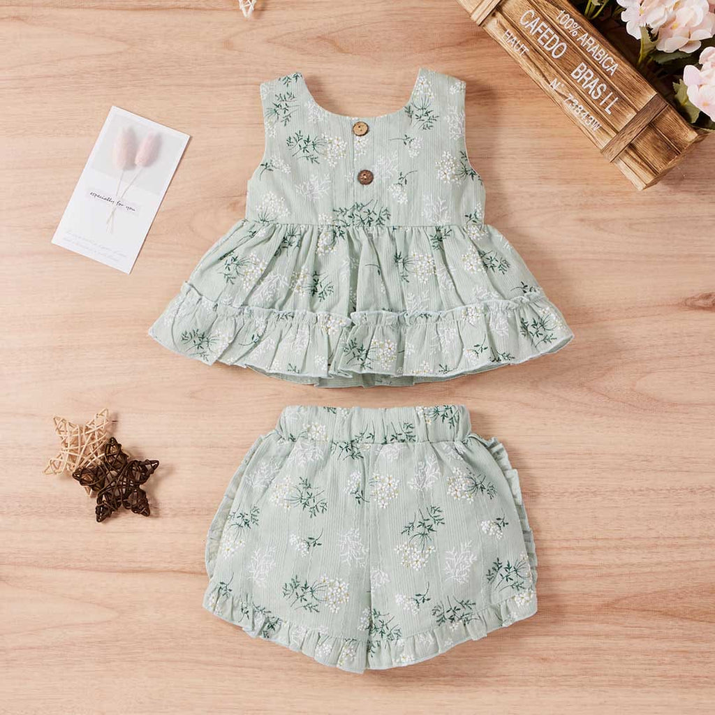 Girls Floral Printed Top With Shorts Set