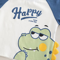 Boys Blue Happy Dinosaur Print Raglan Sleeve T-Shirt With Shorts Set 2 pc. Sets