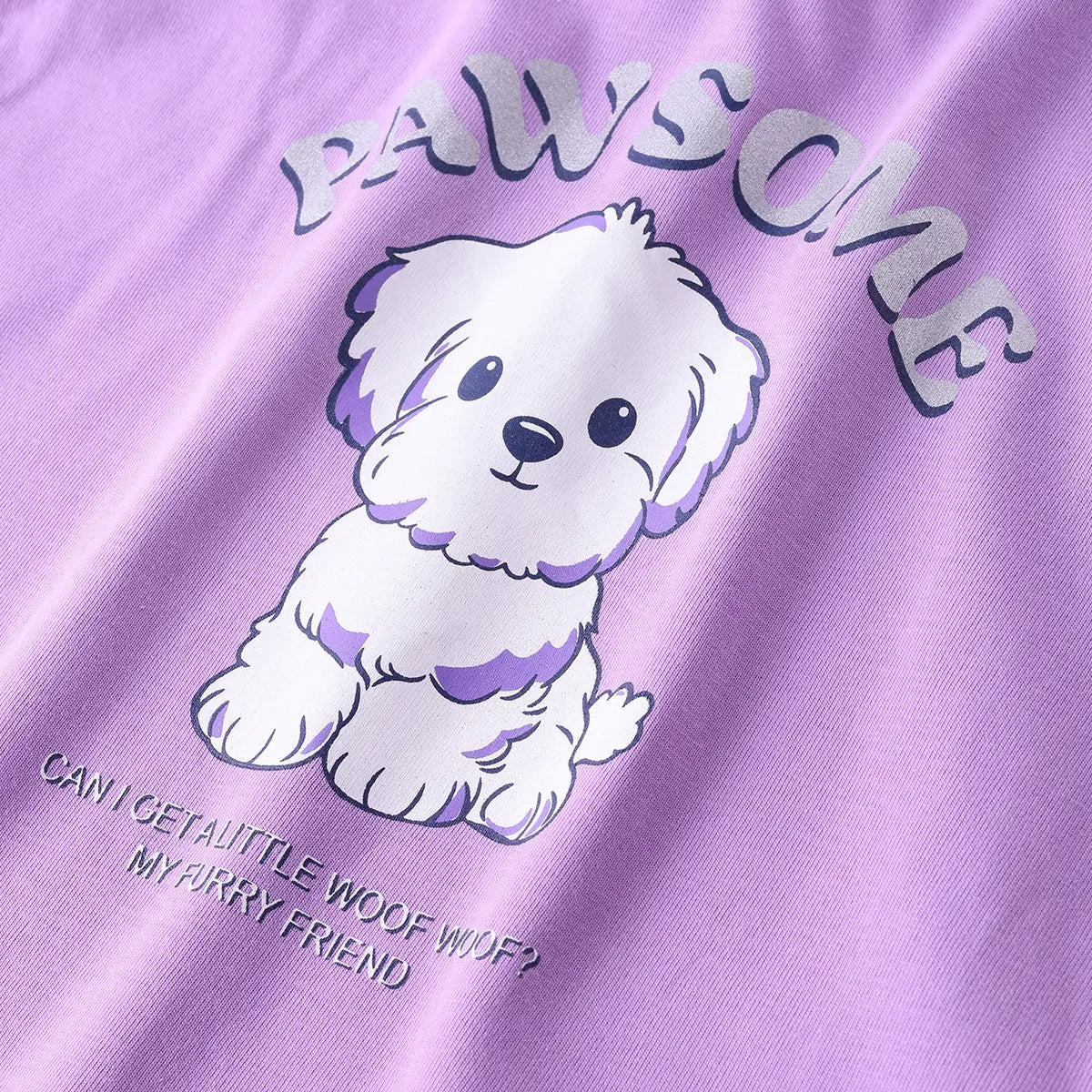 Girls Lilac Animal Graphic Short Sleeve Top With Printed Shorts Sets Sets