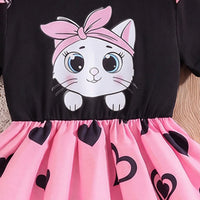 Girls Black Heart Print Short Sleeve Fit & Flare Dress Casual Dresses