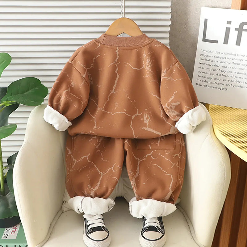 Boys Brown Printed Regular Sweatshirt With Pants Sets 2 pc. Sets