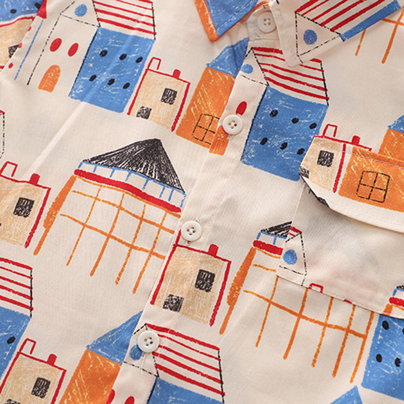 Boys Apricot Printed Short Sleeve Shirt With Shorts Set 2 pc. Sets