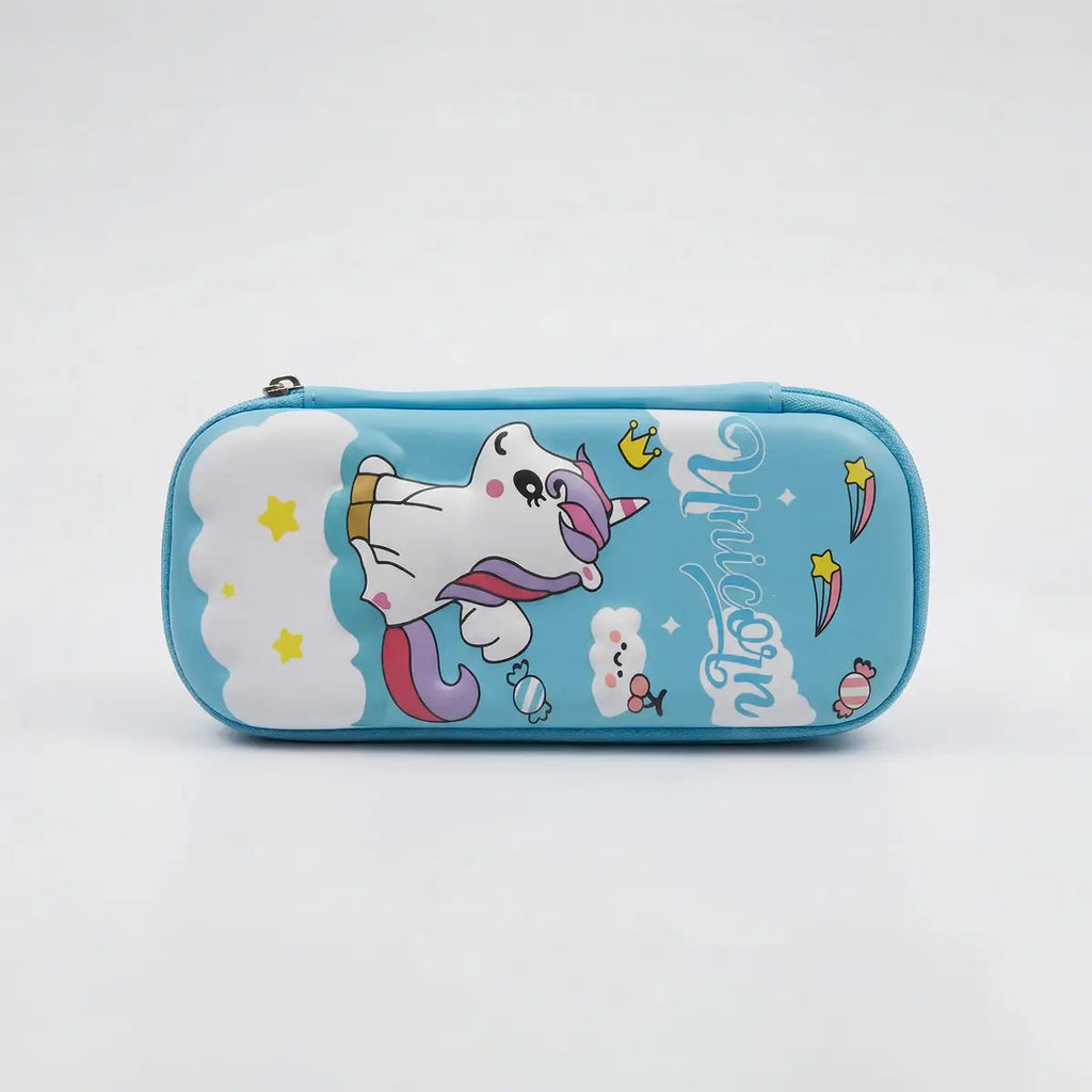 Unicorn Pencil Pouch for Kids Hard Case Cartoon Stationery Organizer Trending Accessories Light Blue Onesize