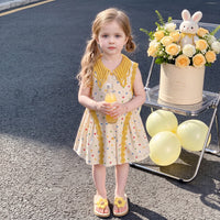 Girls Cream Polka Dot Print Sleeveless Dress Casual Dresses Cream 1-2 Y