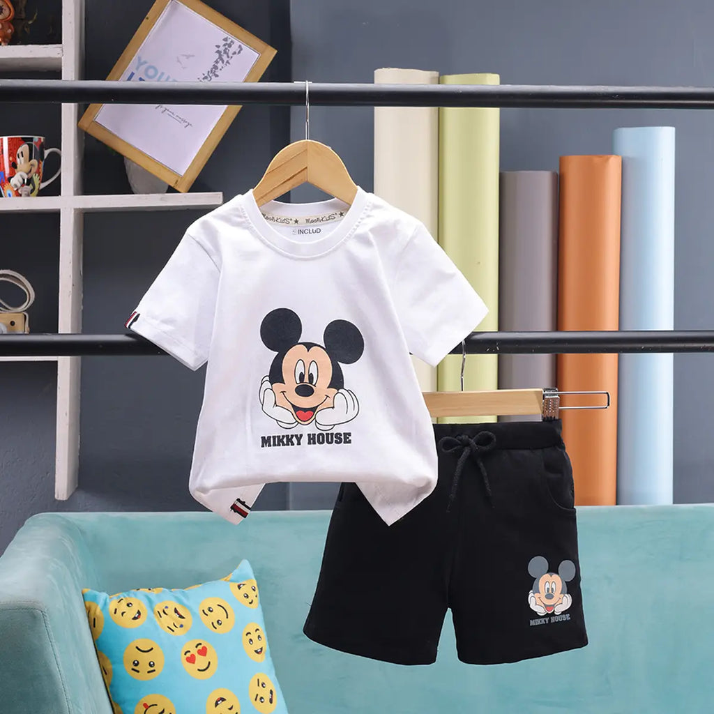 Boys White Mickey Mouse Graphic T-shirt With Shorts Sets 2 pc. Sets White 6-12 M