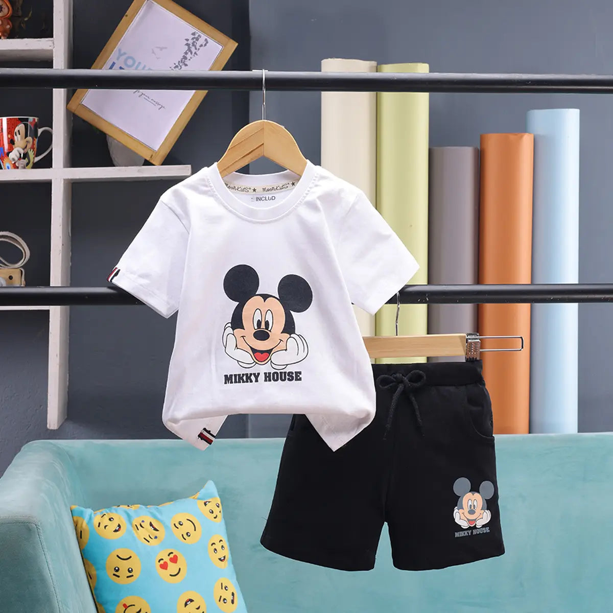 Boys White Mickey Mouse Graphic T-shirt With Shorts Sets 2 pc. Sets White 6-12 M