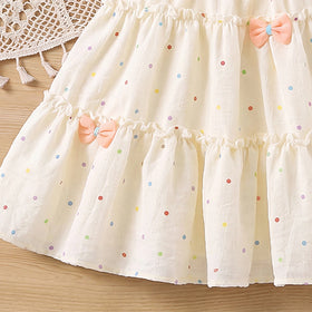 Girls Cream Sleeveless Polka Dot Print Tiered Dress Casual Dresses