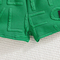 Boys Green Self Typographic Designed T-Shirt With Shorts Summer Co-ord Set 2 pc. Sets