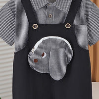 Boys Black Gingham Check Shirt With Embroidery Applique Dungaree Set 2 pc. Sets