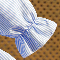 Girls Blue Pinstripe Long Sleeve Shirt Dress With Denim Vest Casual Dresses