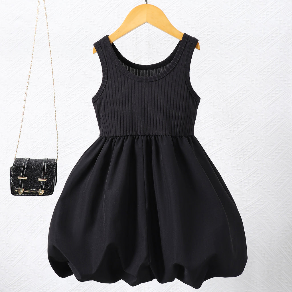 Girls Black Sleeveless Balloon Dress Casual Dresses