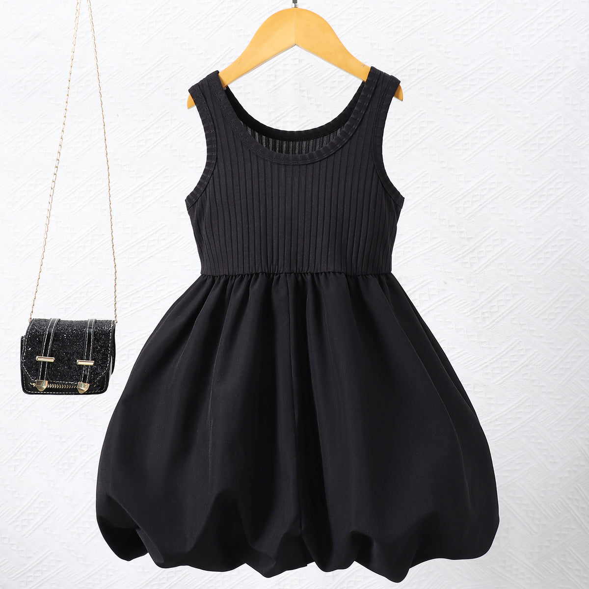 Girls Black Sleeveless Balloon Dress Casual Dresses