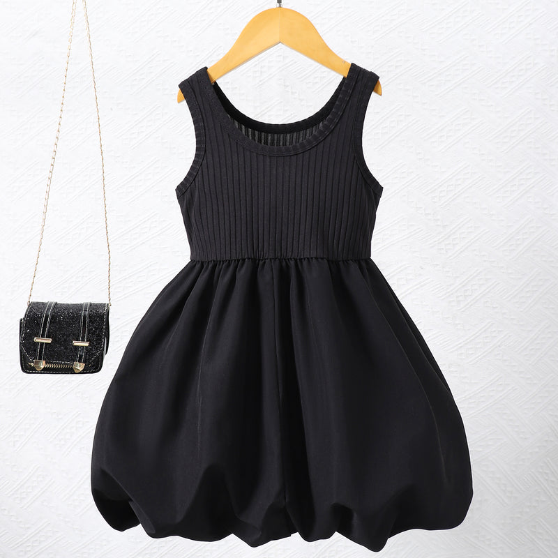 Girls Black Sleeveless Balloon Dress Casual Dresses