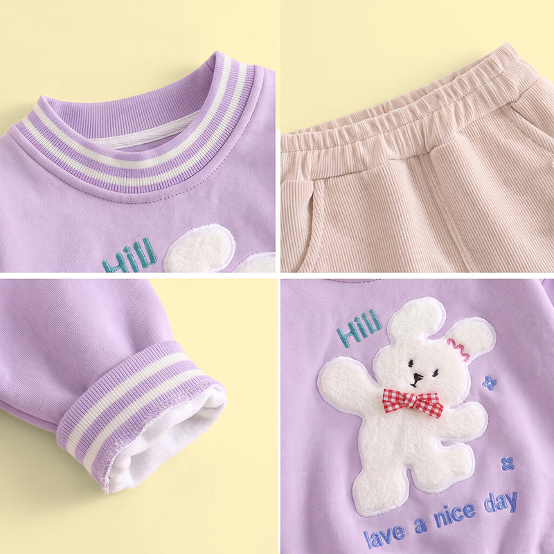 Girls Purple Bunny Applique Sweatshirt & Pants Sets Sets
