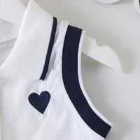 Girls Heart Embroidered Polo Top With Navy Blue Pleated Skirt Sets 2 pc. Sets